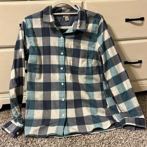 LL Bean blue plaid flannel shirt